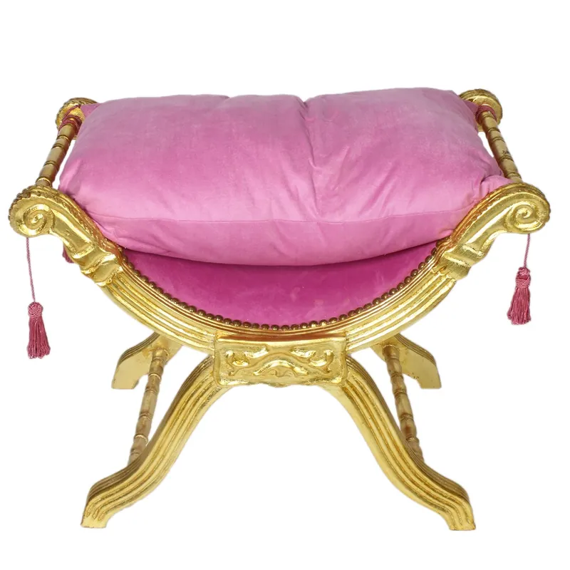 Casa Padrino Barock Sitzhocker - Kreuzhocker Rosa / Gold - Möbel Preis Gesenkt