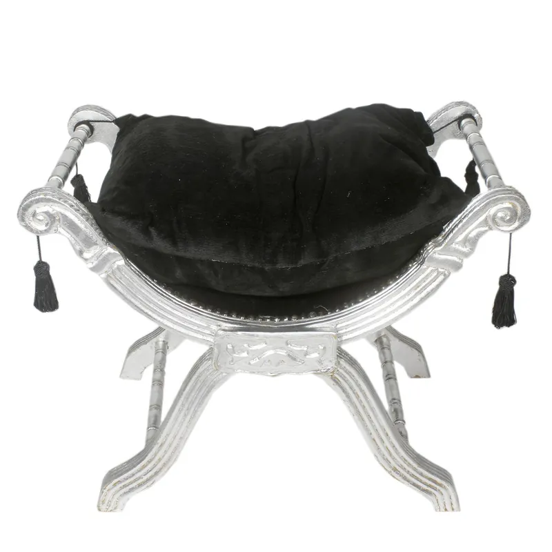 Heißes Angebot Casa Padrino Barock Sitzhocker - Kreuzhocker Schwarz / Silber - Möbel