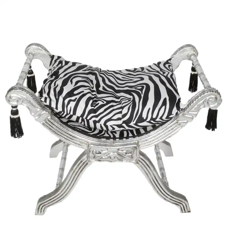 Wochenendangebot Casa Padrino Barock Sitzhocker - Kreuzhocker Zebra / Silber - Möbel