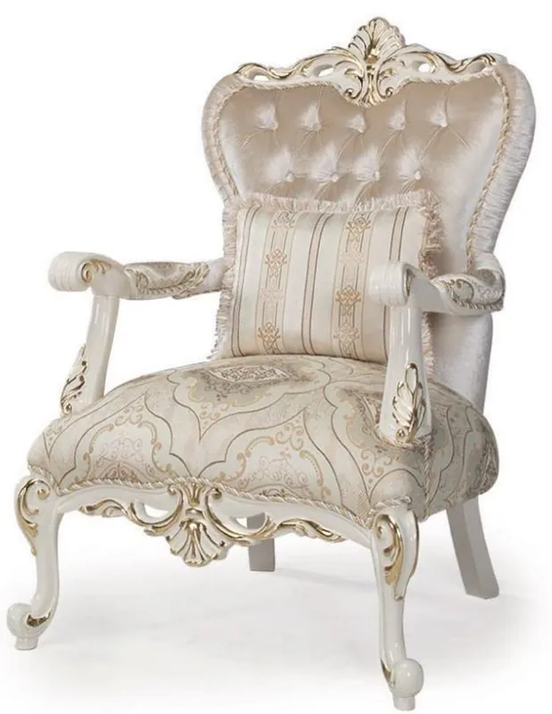 Preisreduziert Casa Padrino Luxus Barock Sessel Mehrfarbig / Weiß / Gold 88 x 88 x H. 115 cm - Wohnzimmer Sessel mit dekorativem Kissen - Wohnzimmermöbel im Barockstil