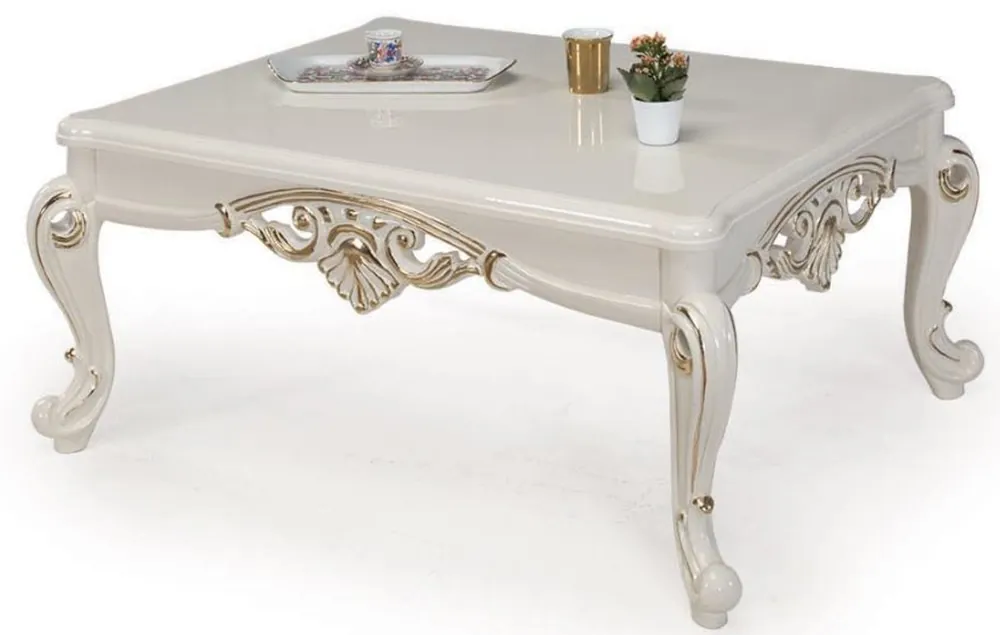 Super-Preis Casa Padrino Luxus Barock Couchtisch Weiß / Gold 115 x 85 x H. 50 cm - Massivholz Wohnzimmertisch im Barockstil - Barock Möbel