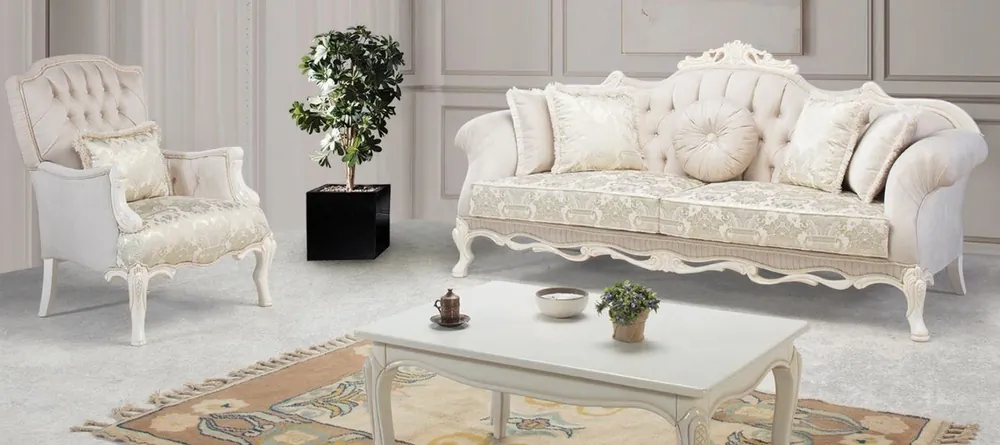 Echt Casa Padrino Luxus Barock Wohnzimmer Set Hellrosa / Weiß / Beige - 2 Sofas & 2 Sessel & 1 Couchtisch - Prunkvolle Wohnzimmer Möbel im Barockstil