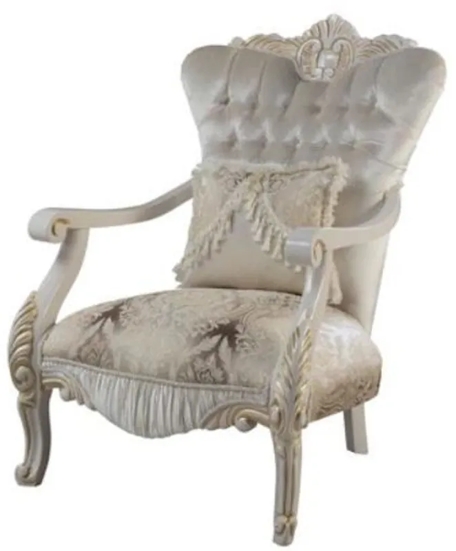 Abverkauf Casa Padrino Luxus Barock Sessel mit dekorativem Kissen Mehrfarbig / Weiß / Gold 85 x 76 x H. 110 cm - Barock Wohnzimmer Möbel