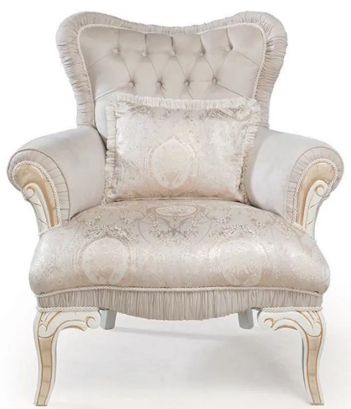 Casa Padrino Luxus Barock Sessel Hellrosa / Weiß / Gold 83 x 96 x H. 102 cm - Wohnzimmer Sessel mit dekorativem Kissen - Barockstil Möbel Beliebt