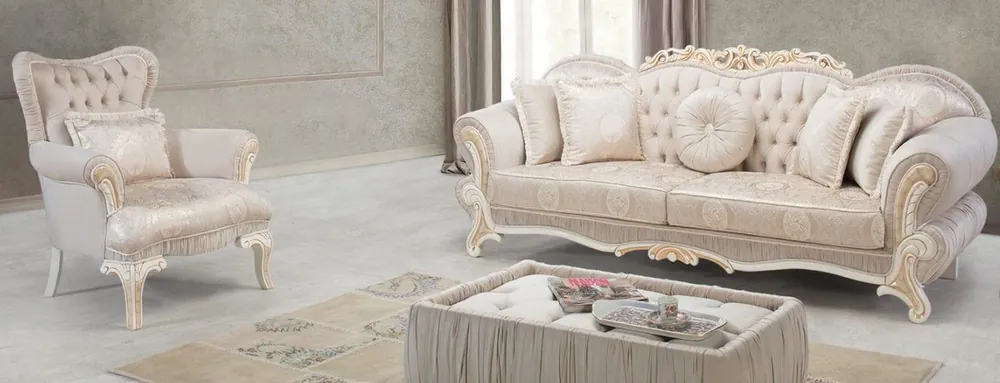 Preisreduziert Casa Padrino Luxus Barock Wohnzimmer Set Hellrosa / Weiß / Gold - 2 Sofas & 2 Sessel & 1 Beistelltisch - Wohnzimmer Möbel im Barockstil - Edel & Prunkvoll