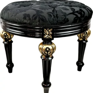 Geprüft Pompöös by Casa Padrino Luxus Barock Sitzhocker Schwarz Rund Muster / Gold - Pompööser Barock Hocker designed by Harald Glööckler