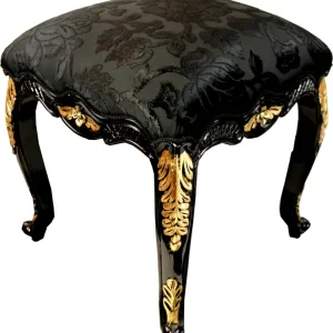Pompöös by Casa Padrino Luxus Barock Sitzhocker Eckig Schwarz Muster / Gold - Pompööser Barock Hocker designed by Harald Glööckler Beliebt