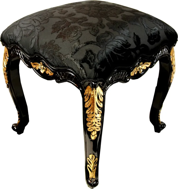 Pompöös by Casa Padrino Luxus Barock Sitzhocker Eckig Schwarz Muster / Gold - Pompööser Barock Hocker designed by Harald Glööckler Beliebt