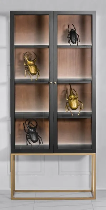 Schneller Versand Casa Padrino Luxus Glas Vitrine Schwarz / Messing Gold 200 x 90 cm - Luxus Boutique Vitrinenschrank - Neoklassisch