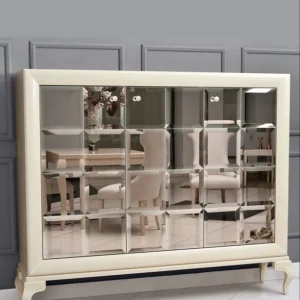 Casa Padrino Luxus Neoklassik Kommode verspiegelt Weiß / Gold 179 x H147 cm - Sideboard Art Deco Möbel Neue Ware