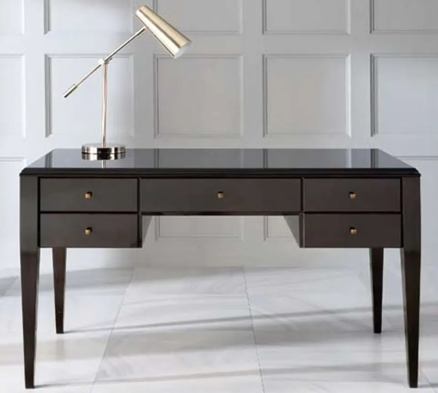 Casa Padrino Luxus Neoklassik Schreibtisch mit 5 Schubladen Schwarz / Grau 140 x 70 x H. 81 cm - Art Deco Büromöbel Direkt Vom Hersteller