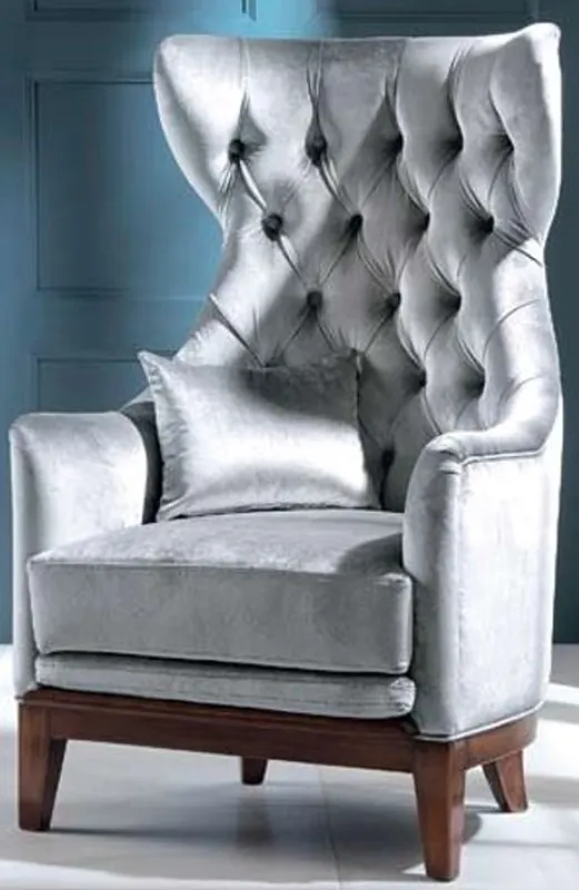 Casa Padrino Luxus Art Deco Samt Ohrensessel Grau / Braun 73 x 78 x H. 119 cm - Chesterfield Wohnzimmer Sessel - Art Deco Möbel - Luxus Qualität Top-Seller