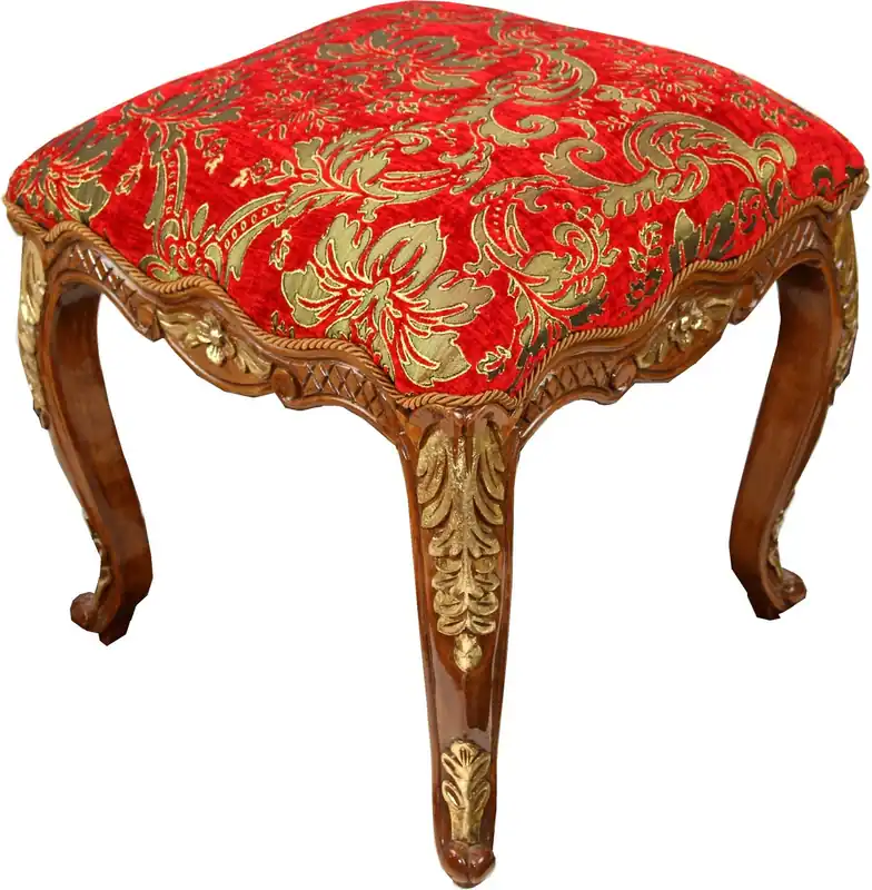 Bestpreis Pompöös by Casa Padrino Luxus Barock Sitzhocker Eckig Rot Muster / Braun Gold - Pompööser Barock Hocker designed by Harald Glööckler