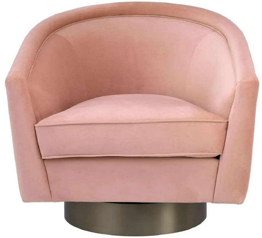 Casa Padrino Luxus Drehsessel Rosa / Mattgold 85 x 76 x H. 76 cm - Wohnzimmer Sessel - Wohnzimmermöbel Letzte Chance