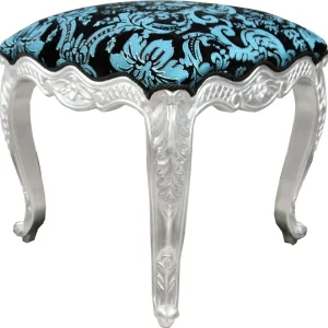 Pompöös by Casa Padrino Luxus Barock Sitzhocker Eckig Türkis Schwarz Muster / Silber - Pompööser Barock Hocker designed by Harald Glööckler Bestpreis