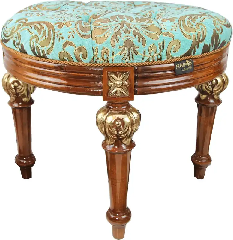 Pompöös by Casa Padrino Luxus Barock Sitzhocker Rund Türkis Muster / Braun Gold - Pompööser Barock Hocker designed by Harald Glööckler Finale Aktion