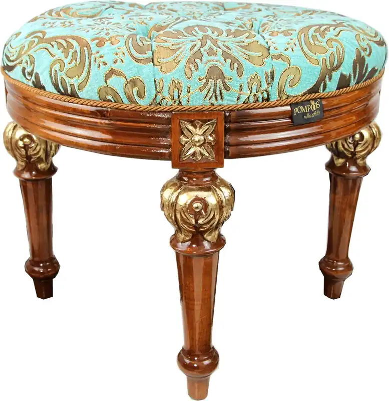 Neue Kollektion Pompöös by Casa Padrino Luxus Barock Sitzhocker Rund Rot Muster / Braun Gold - Pompööser Barock Hocker designed by Harald Glööckler