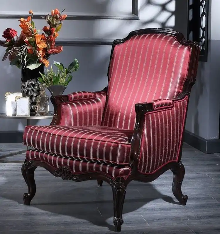 Nur Heute Casa Padrino Luxus Barock Sessel Bordeauxrot / Silber / Schwarz 77 x 85 x H. 110 cm - Gestreifter Wohnzimmer Sessel im Barockstil