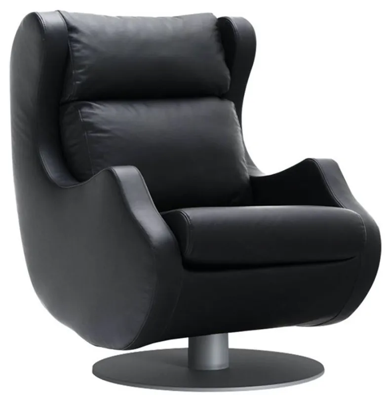 Casa Padrino Luxus Drehsessel Schwarz / Grau 72 x 82 x H. 96 cm - Relax Sessel - Leder Sessel - Luxus Möbel Preiswert