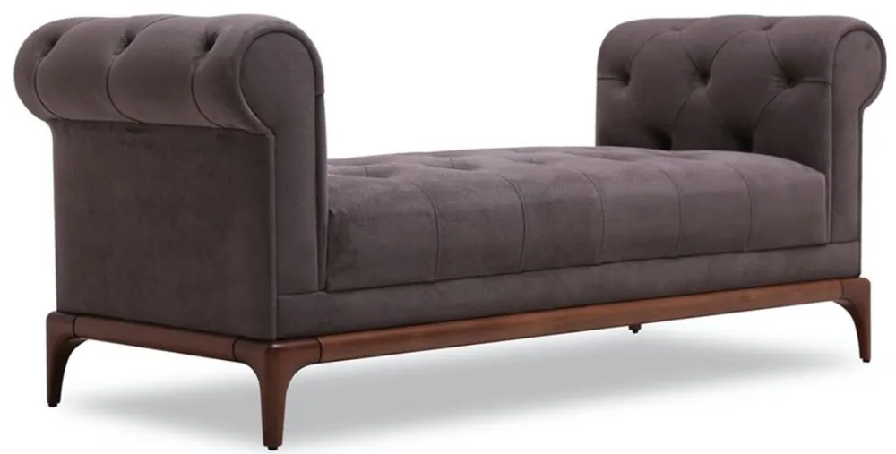 Casa Padrino Luxus Chesterfield Sitzbank Lila / Braun 175 x 58 x H. 67 cm - Moderne gepolsterte Massivholz Bank mit edlem Samtstoff - Luxus Qualität Markenware