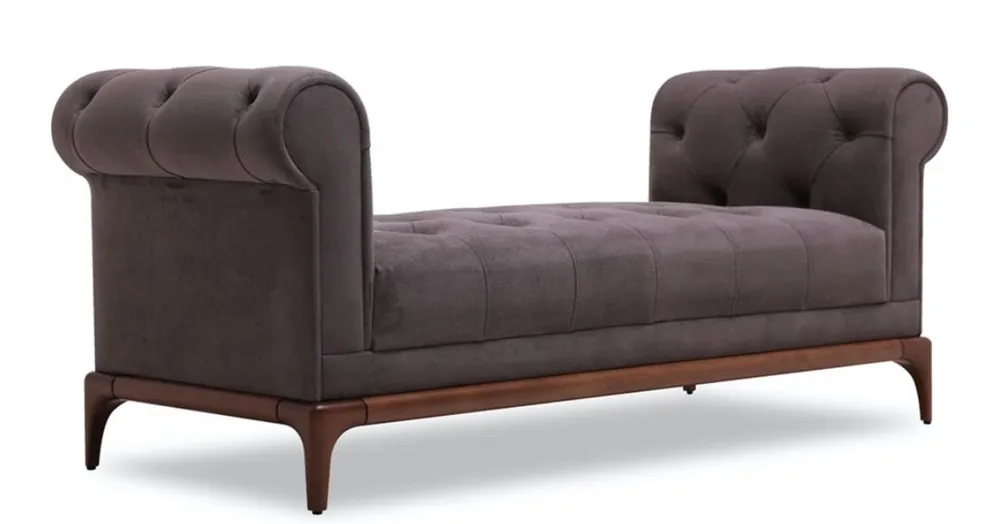 Saisonangebot Casa Padrino Luxus Chesterfield Sitzbank Lila / Braun 150 x 58 x H. 67 cm - Moderne gepolsterte Massivholz Bank mit edlem Samtstoff - Luxus Qualität