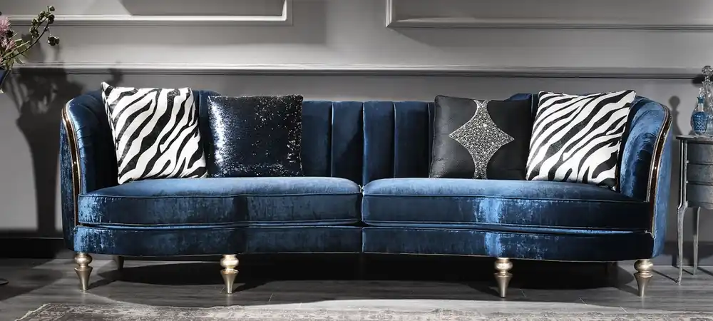 Casa Padrino Luxus Barock Samt Sofa Blau / Antik Silber / Dunkelbraun 262 x 104 x H. 80 cm - Barock Möbel Garantierte Lieferung