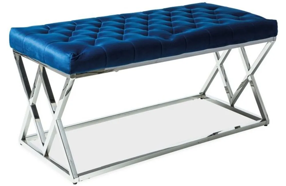 Sichere Zahlung Casa Padrino Luxus Sitzbank Marineblau / Silber 100 x 48 x H. 46 cm - Gepolsterte Samt Bank mit verchromtem Edelstahl Gestell - Wohnzimmer Möbel