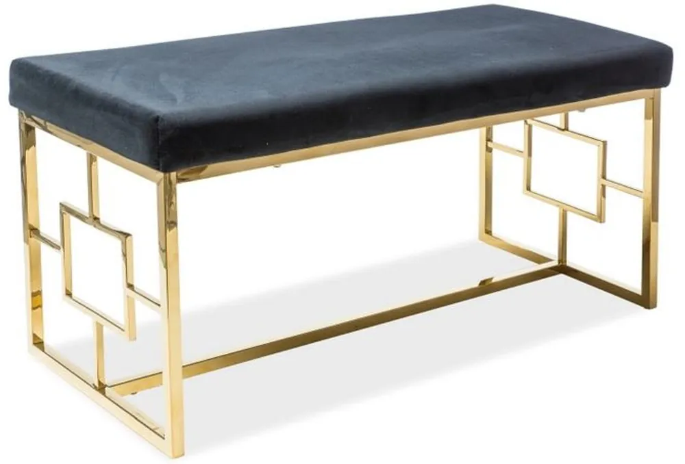 Casa Padrino Luxus Sitzbank Schwarz / Gold 100 x 46 x H. 48 cm - Gepolsterte Samt Bank mit Edelstahl Gestell Sonderangebot