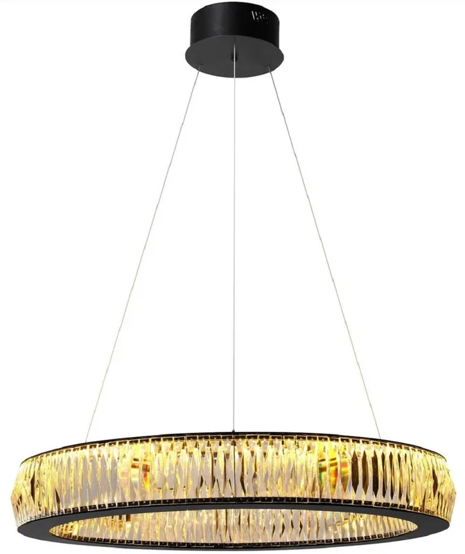 Casa Padrino Luxus LED Kronleuchter Schwarz Ø 91 x H. 13 cm - Moderner runder Kristallglas Kronleuchter - Luxus Qualität Preis Gesenkt