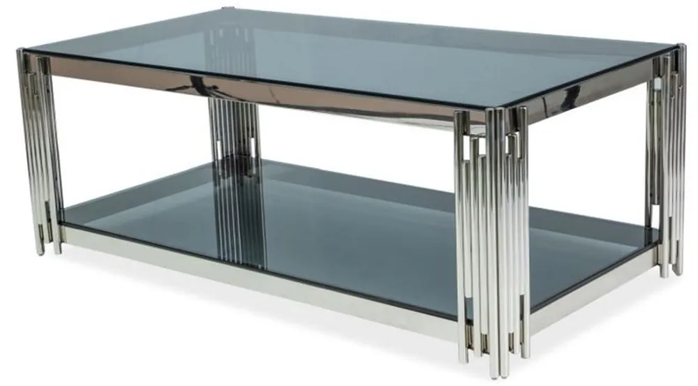 Solange Der Vorrat Reicht Casa Padrino Luxus Couchtisch Silber / Schwarz 120 x 60 x H. 40 cm - Edelstahl Wohnzimmertisch mit getönten Glasplatten - Luxus Möbel