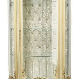 Casa Padrino Barock Vitrine Cremefarben 80 x 40 x H. 200 cm - Prunkvoller Barock Vitrinenschrank mit Glastür und wunderschönen Verzierungen - Barock Möbel Letzte Chance