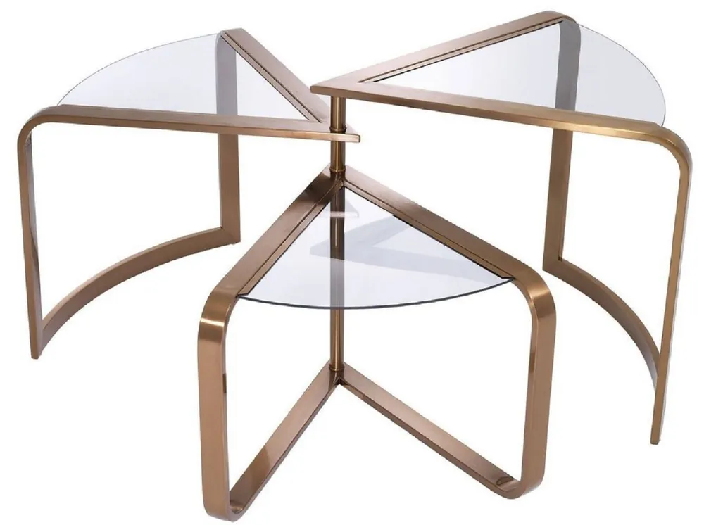 Casa Padrino Designer Edelstahl Beistelltisch mit Glasplatten Kupferfarben 109 x 58 x H. 56 cm - Designer Möbel Schneller Versand