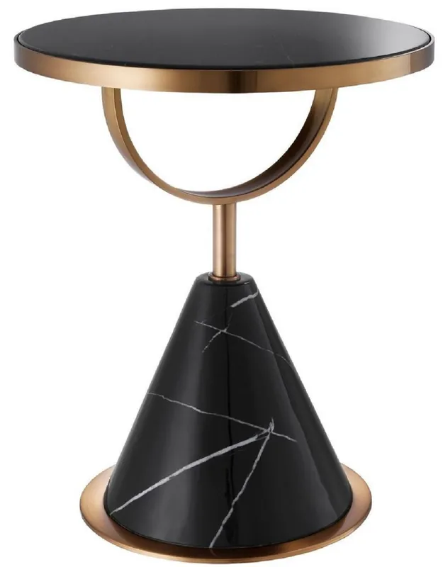 Super-Preis Casa Padrino Luxus Edelstahl Beistelltisch mit Kunstmarmor Schwarz / Kupferfarben Ø 49,5 x H. 60,5 cm - Wohnzimmer Möbel