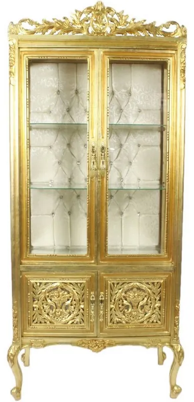 Top-Seller Casa Padrino Barock Vitrine Gold / Cremefarben 100 x 40 x H. 170 cm - Prunkvoller Barock Vitrinenschrank mit 2 Glastüren wunderschönen Verzierungen und Glitzersteinen