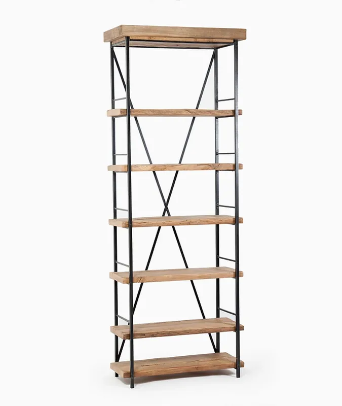 Casa Padrino Bücherregal Industrial Look 80 x 35 x H.210 cm Vintage Eiche / Metall - Regalschrank Bücherschrank Regal Industrie Design Highlight