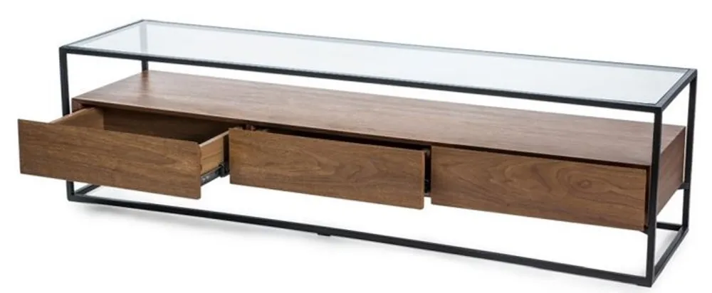 Garantierte Lieferung Casa Padrino Luxus Fernsehschrank Braun / Schwarz 150 x 40 x H. 40 cm - TV Schrank mit gehärteter Glasplatte und 3 Schubladen - Wohnzimmermöbel