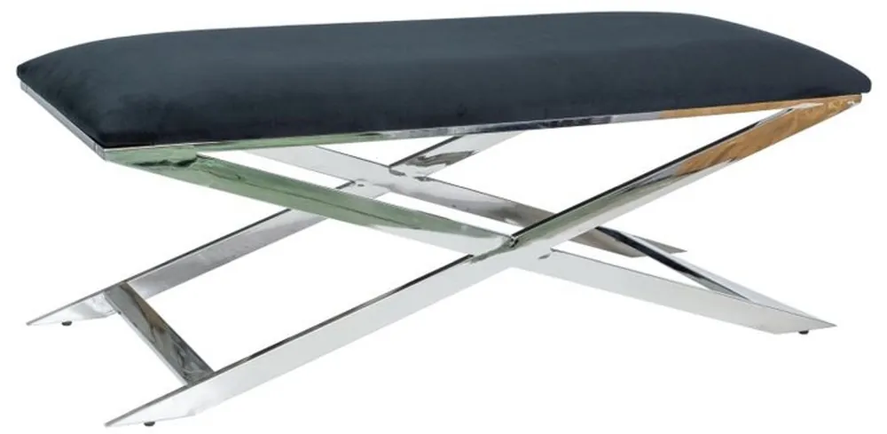 Knallerangebot Casa Padrino Luxus Sitzbank Schwarz / Silber 120 x 45 x H. 45 cm - Gepolsterte Samt Bank mit verchromtem Edelstahl Gestell