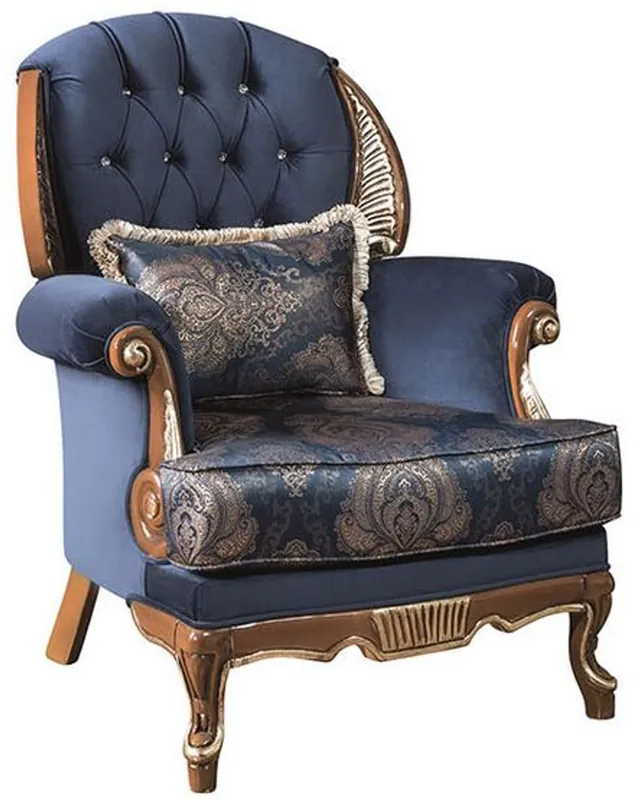 Rabatt Casa Padrino Luxus Barock Wohnzimmer Sessel mit Glitzersteinen und dekorativem Kissen Blau / Braun 100 x 90 x H. 110 cm - Edel & Prunkvoll