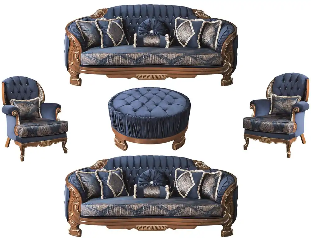 Casa Padrino Luxus Barock Wohnzimmer Set Blau / Braun - 2 Sofas & 2 Sessel & 1 Couchtisch - Prunkvolle Wohnzimmer Möbel im Barockstil Online Kaufen