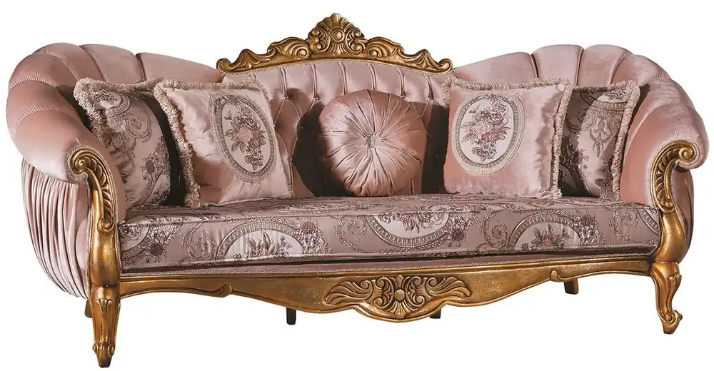 Knallerangebot Casa Padrino Luxus Barock Sofa Rosa / Gold 220 x 90 x H. 110 cm - Prunkvolles Wohnzimmer Sofa mit Glitzersteinen und dekorativen Kissen