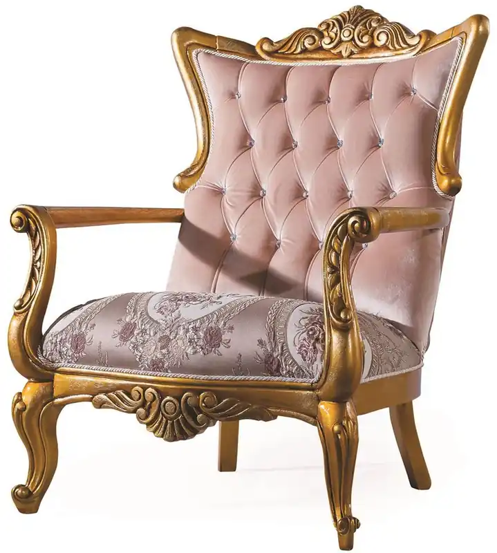 Jetzt Bestellen Casa Padrino Luxus Barock Wohnzimmer Sessel mit Glitzersteinen Rosa / Gold 90 x 85 x H. 110 cm - Wohnzimmermöbel im Barockstil