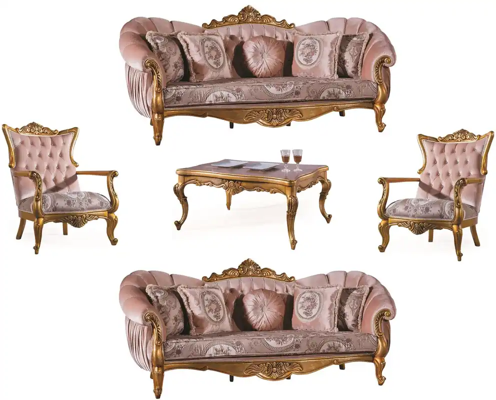 Preis Gesenkt Casa Padrino Luxus Barock Wohnzimmer Set Rosa / Gold - 2 Sofas & 2 Sessel & 1 Couchtisch - Wohnzimmer Möbel - Edel & Prunkvoll