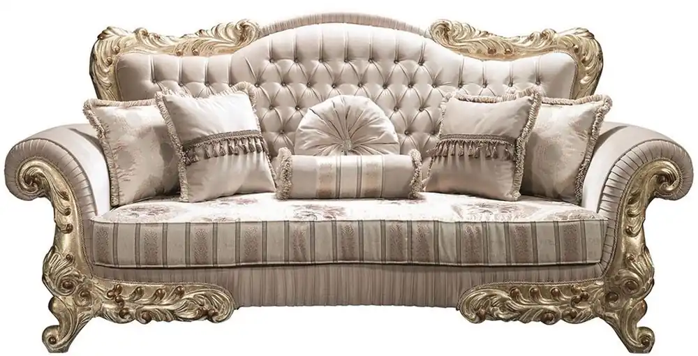 Casa Padrino Luxus Barock Sofa mit Glitzersteinen und dekorativen Kissen Beige / Gold 230 x 85 x H. 110 cm - Barock Wohnzimmer Möbel Nur Heute