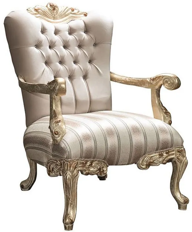 Kracherpreis Casa Padrino Luxus Barock Sessel mit Glitzersteinen Beige / Gold 80 x 85 x H. 117 cm - Wohnzimmer Möbel im Barockstil - Edel & Prunkvoll