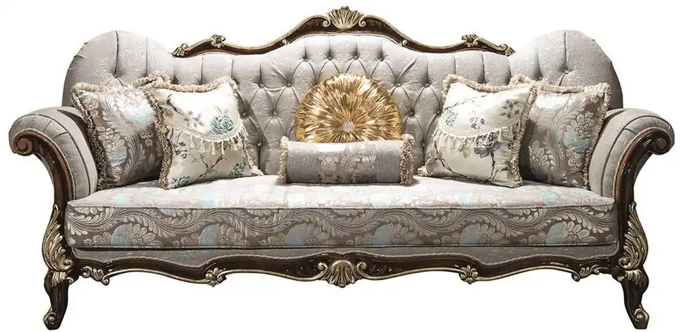Casa Padrino Luxus Barock Wohnzimmer Sofa mit Glitzersteinen und dekorativen Kissen Silbergrau / Braun / Gold 230 x 85 x H. 120 cm - Barock Möbel Heißes Angebot