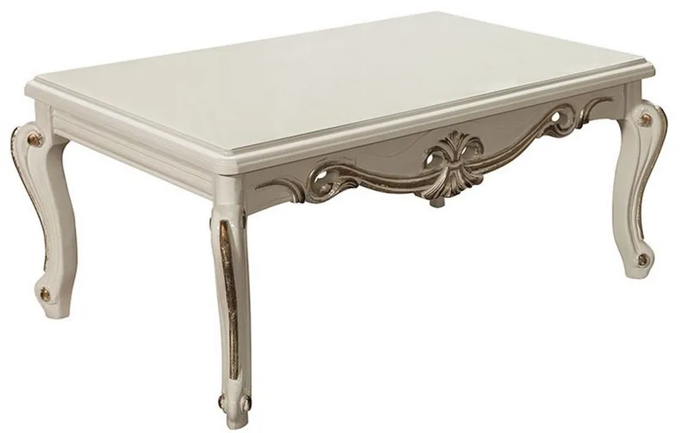 Casa Padrino Luxus Barock Massivholz Couchtisch Weiß / Gold 110 x 70 x H. 50 cm - Wohnzimmertisch - Wohnzimmer Möbel Knallerangebot