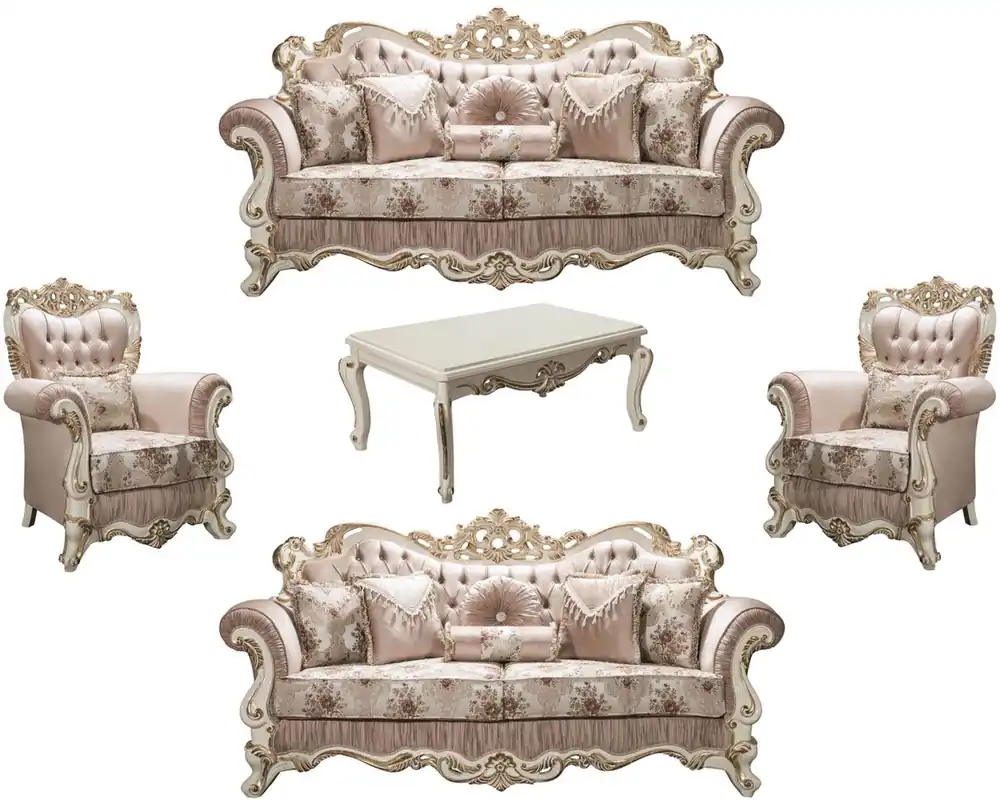 Günstig Casa Padrino Luxus Barock Wohnzimmer Set Rosa / Weiß / Gold - 2 Sofas & 2 Sessel & 1 Couchtisch - Prunkvolle Möbel im Barockstil