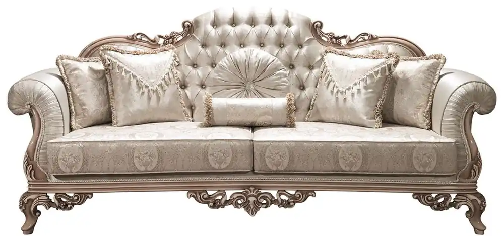 Casa Padrino Luxus Barock Sofa mit Glitzersteinen und dekorativen Kissen Silber / Creme / Beige 230 x 90 x H. 110 cm - Prunkvolles Wohnzimmer Sofa Neuheit