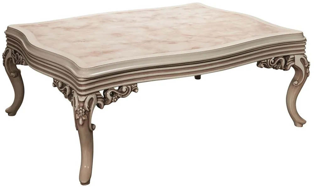 Abverkauf Casa Padrino Luxus Barock Couchtisch Creme / Beige 120 x 80 x H. 50 cm - Prunkvoller Wohnzimmertisch mit Glasplatte