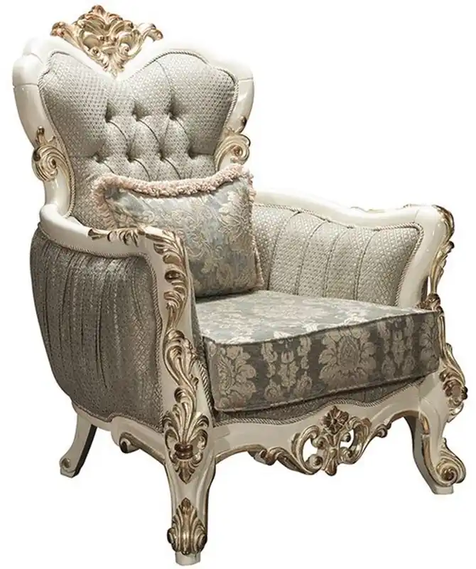 Super-Preis Casa Padrino Luxus Barock Wohnzimmer Sessel Grau / Weiß / Gold 90 x 85 x H. 115 cm - Prunkvoller Sessel mit Glitzersteinen und dekorativem Kissen - Edle Barockmöbel